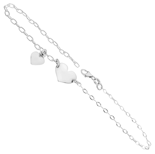 Sterling Silver Rolo D C with Engaveable Puff Heart Anklet
