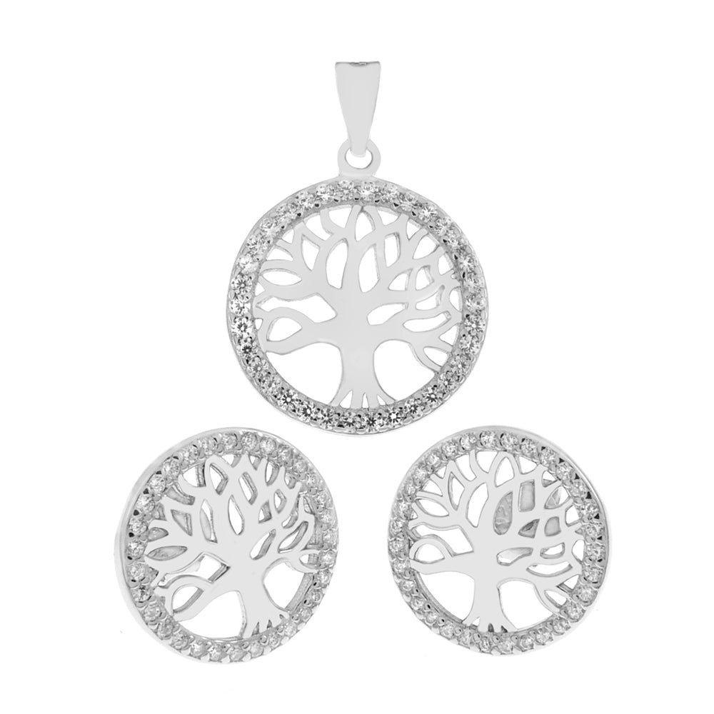 Sterling Silver Tree of Life Earrings Pendant Set