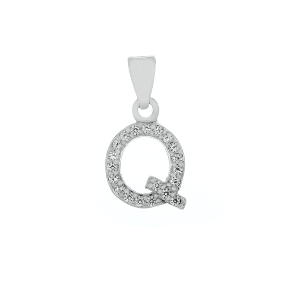 Small Initial Q CZ Pendant Rhodium