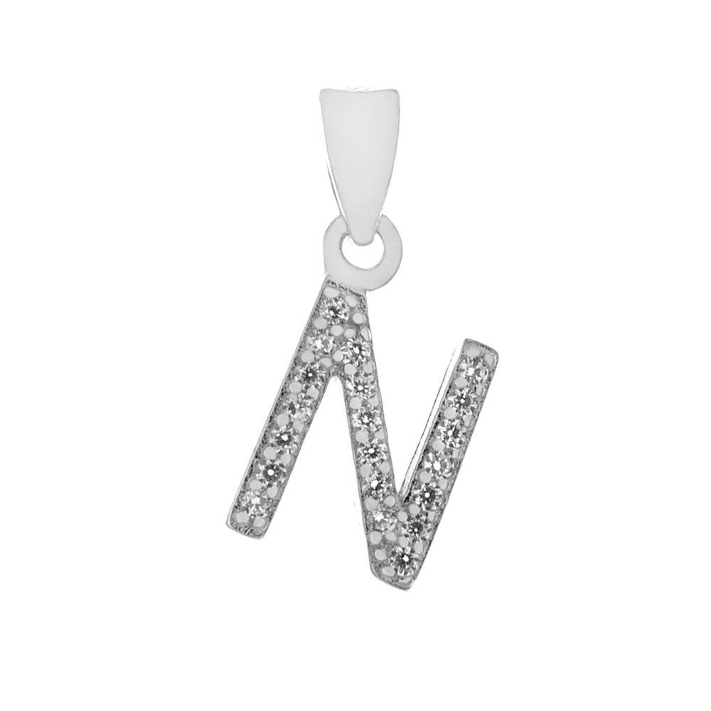 Small Initial N CZ Pendant Rhodium