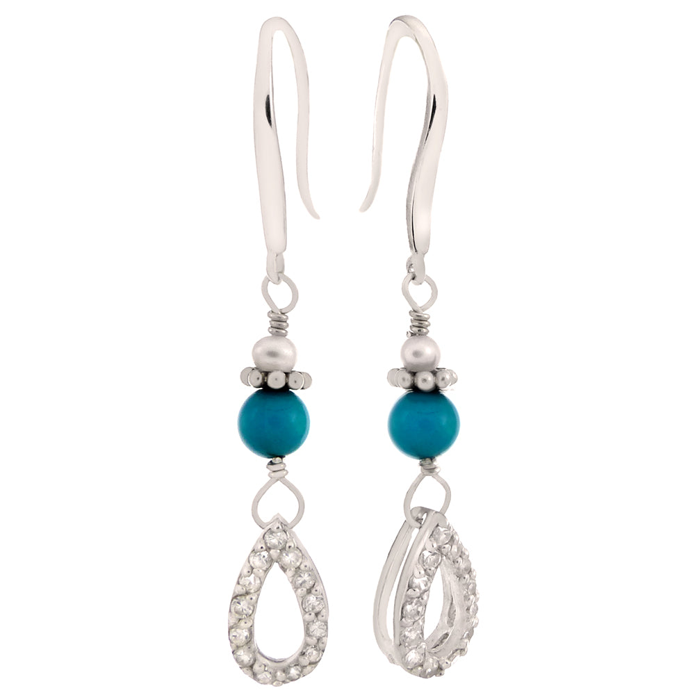 Turquoise Pearl Teardrop CZ Handmade Dangle Earrings