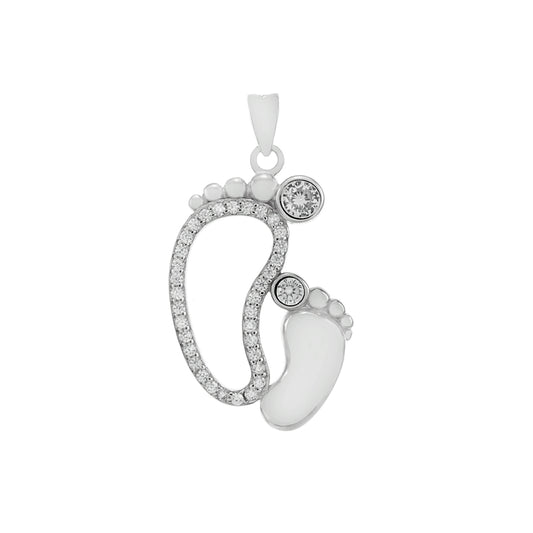 Mom and Child Feet Cubic Zirconia Pendant