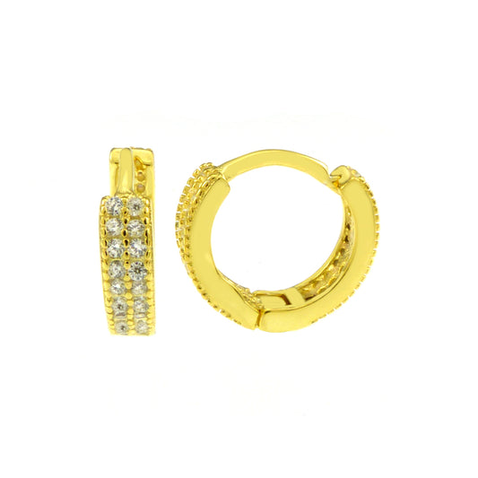 925 Sterling Silver Gold Plate CZ Huggie Hoop Earrings