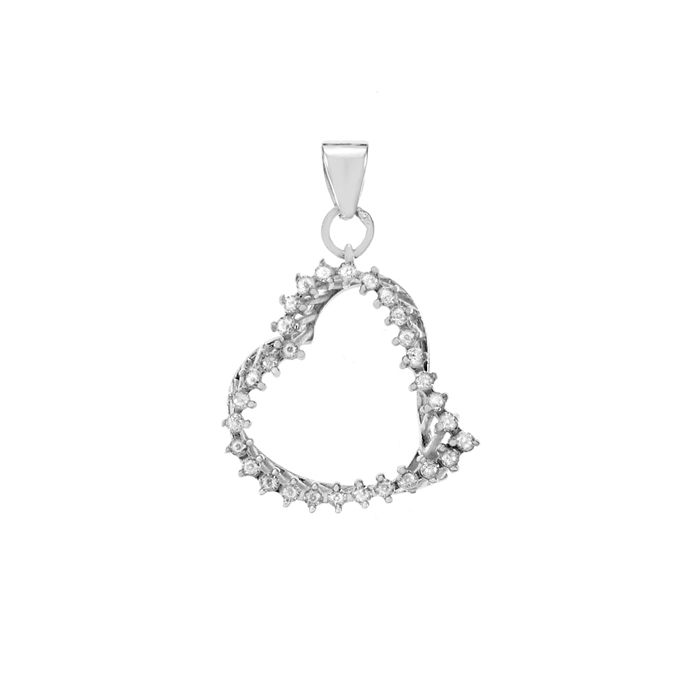 Sterling Silver CZ Heart Rhodium Pendant