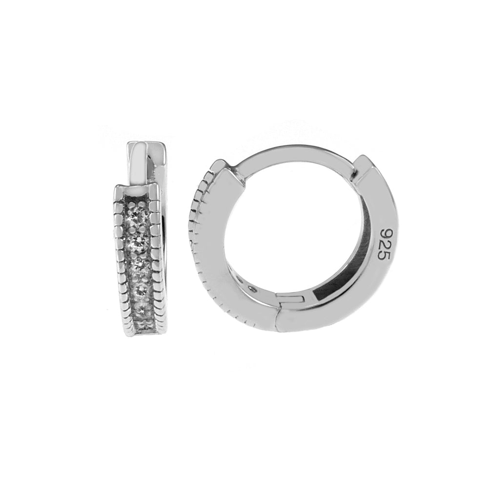 925 Sterling Silver Round CZ Huggie Rhodium Hoop Earrings