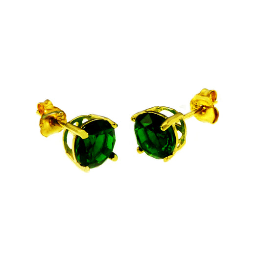 6MM Round CZ Emerald Basket Gold Plated Stud Earrings