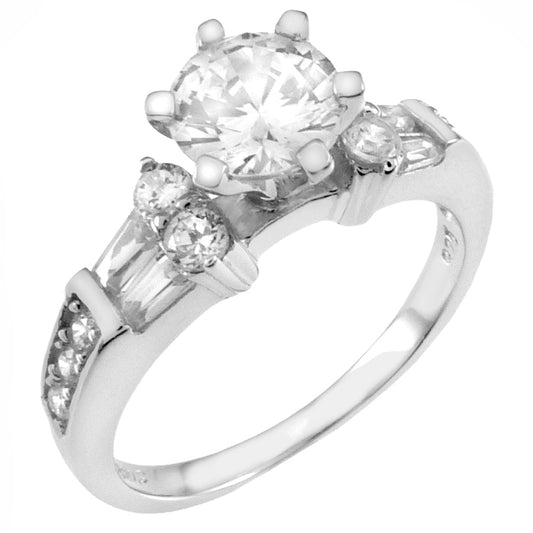 6mm Round Cubic Zirconia Sterling Silver Engagement Ring