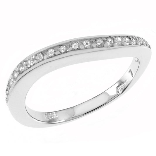 Pave Cubic Zirconia Curved Band In Sterling Silver Rhodium Ring