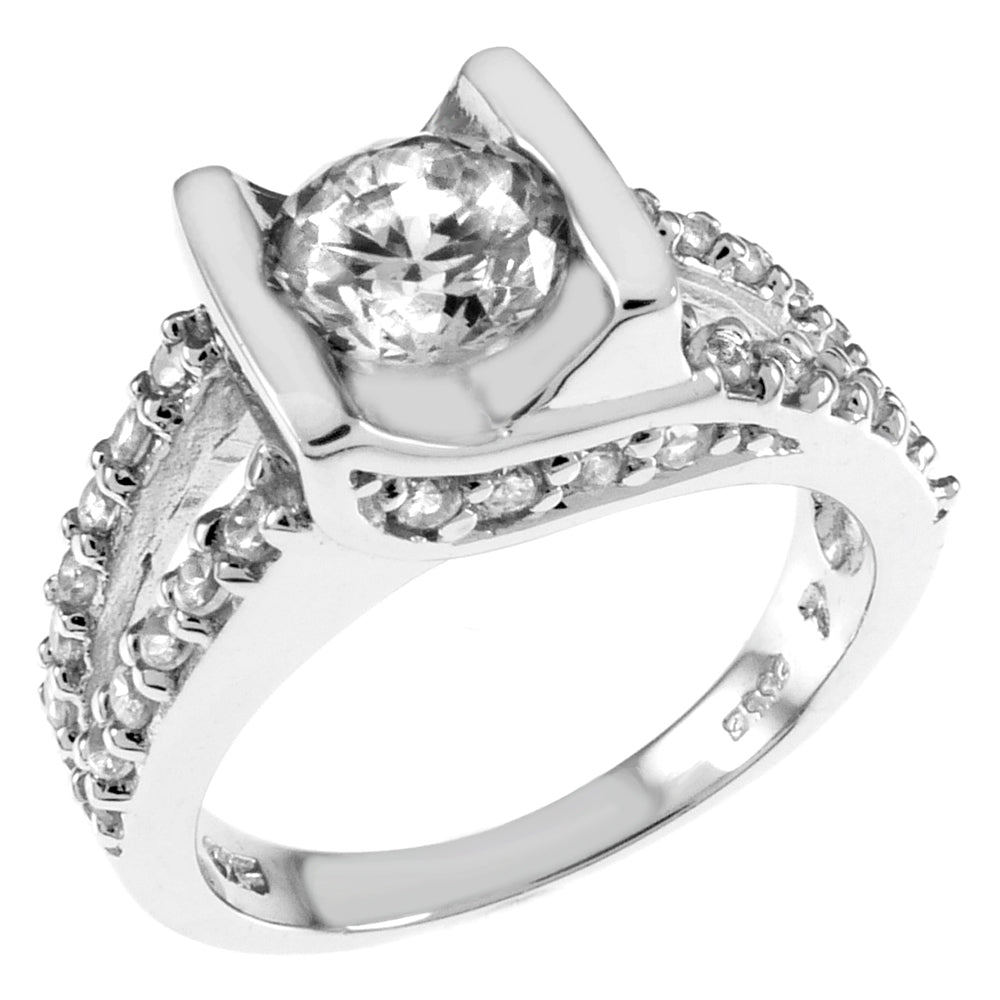 6mm Round CZ Channel Set Sterling Silver Engagement Ring