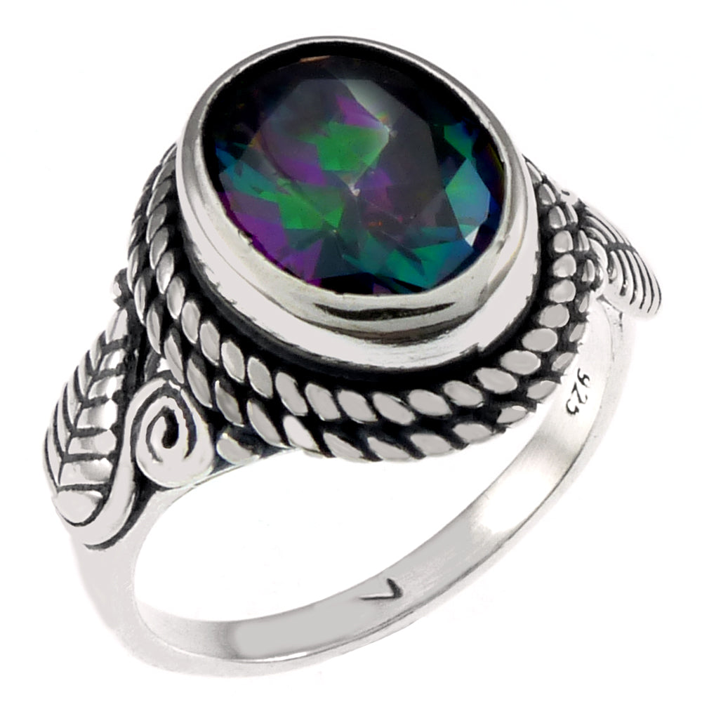 oval mystic topaz oxidized silver cocktail ring