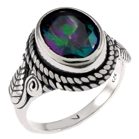 oval mystic topaz oxidized silver cocktail ring