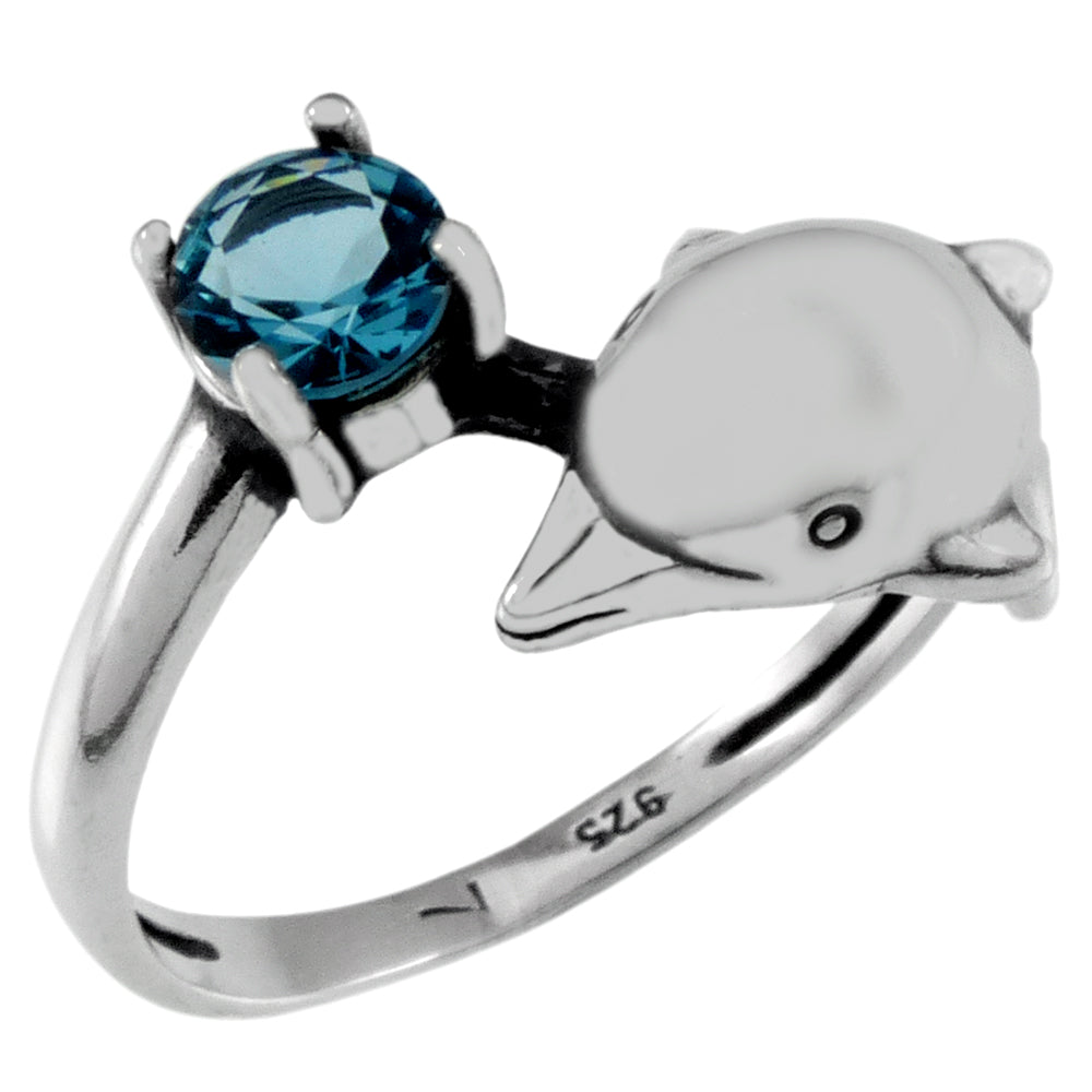 4 5mm Round Aquamarine Sterling Silver Dolphin Ring