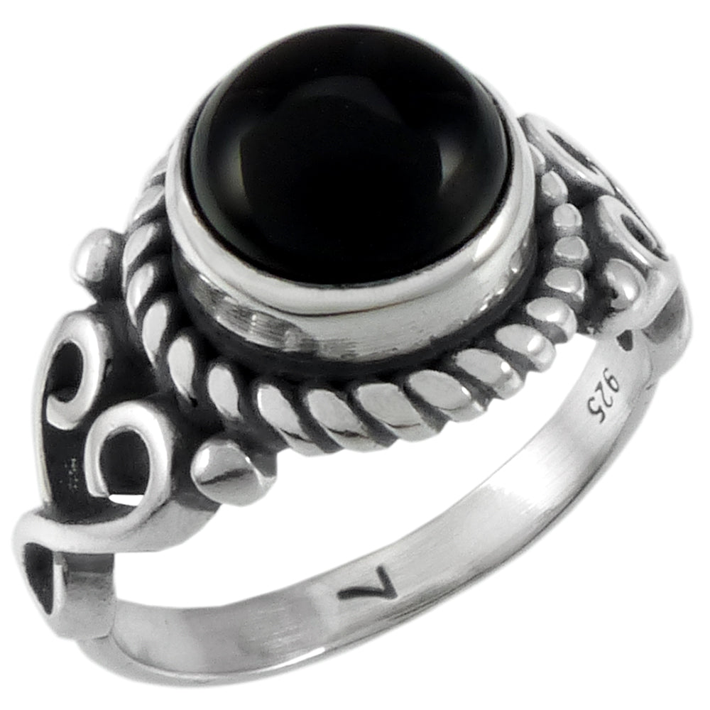 8mm Black Onyx Sterling Silver Oxidize Ring