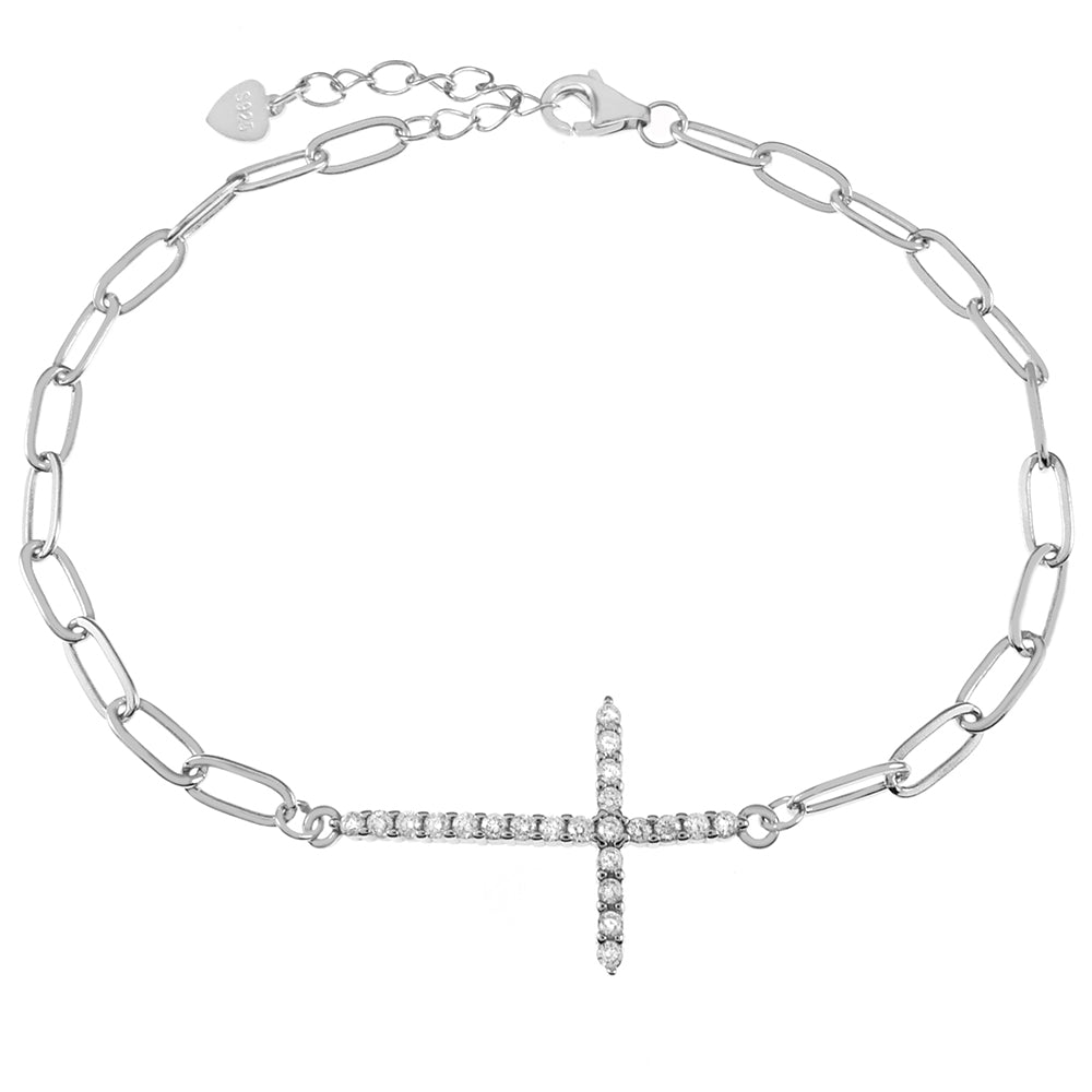 Adjustable Paperclip Bracelet - Sideways Cross (3.5mm)