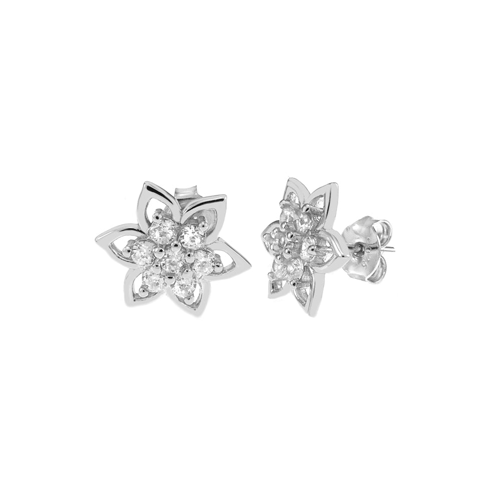 925 Sterling Silver Flower CZ Stud Earrings