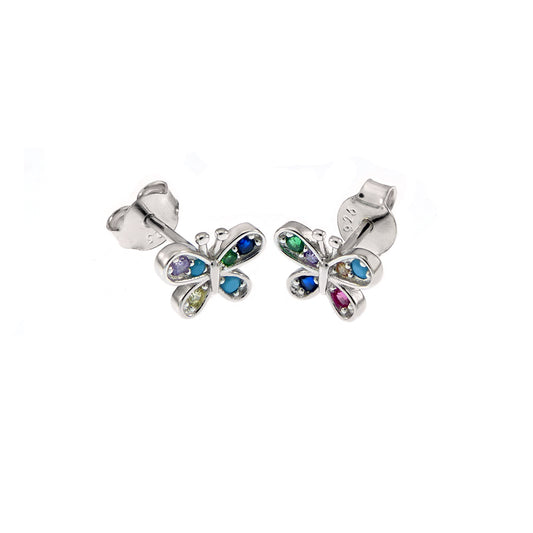 Multi Color CZ Butterfly Stud Earrings