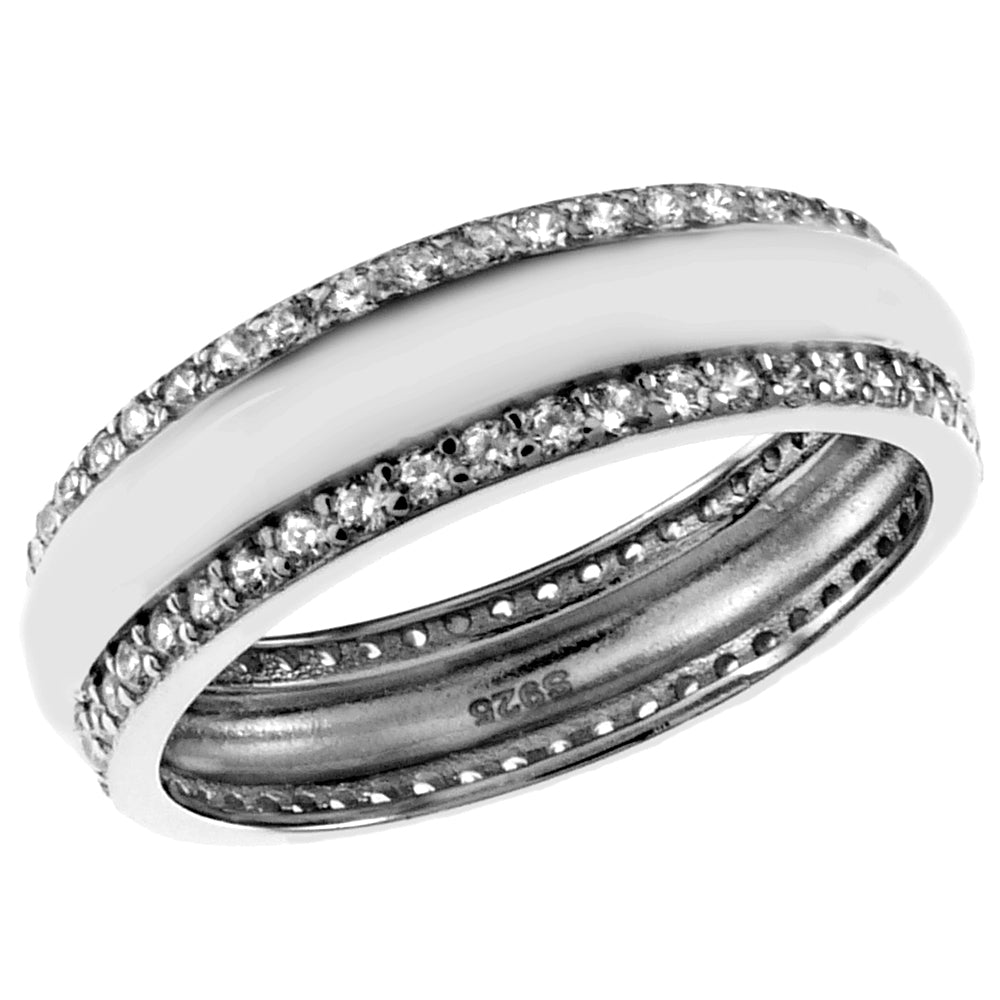 Double Edge CZ Eternity Wedding Band Ring