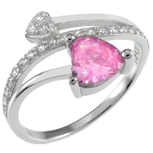 pink heart cubic zirconia sterling silver cocktail ring