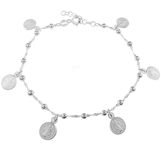 Adjustable Saint Benedict Medal Charm Bracelet (8mm)