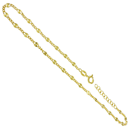 Fancy Curb Italian Sterling Silver Gold Plated Anklet