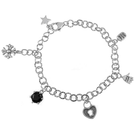 Sterling Silver Oxidized Charm Bracelet