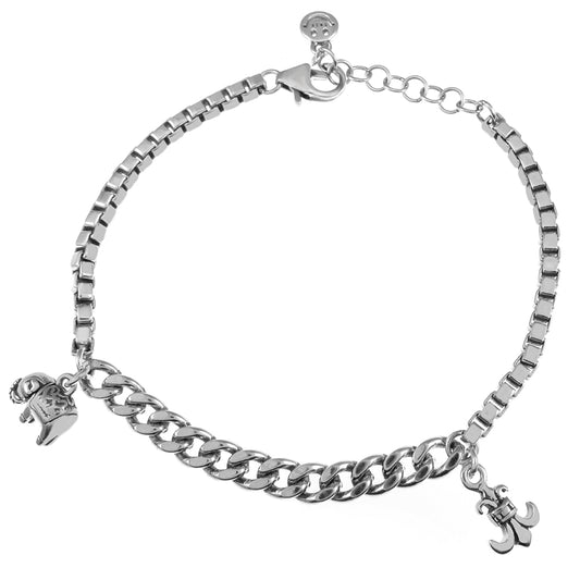 vintage style sterling silver charm bracelet - smiley face, elephant, fleur de lis