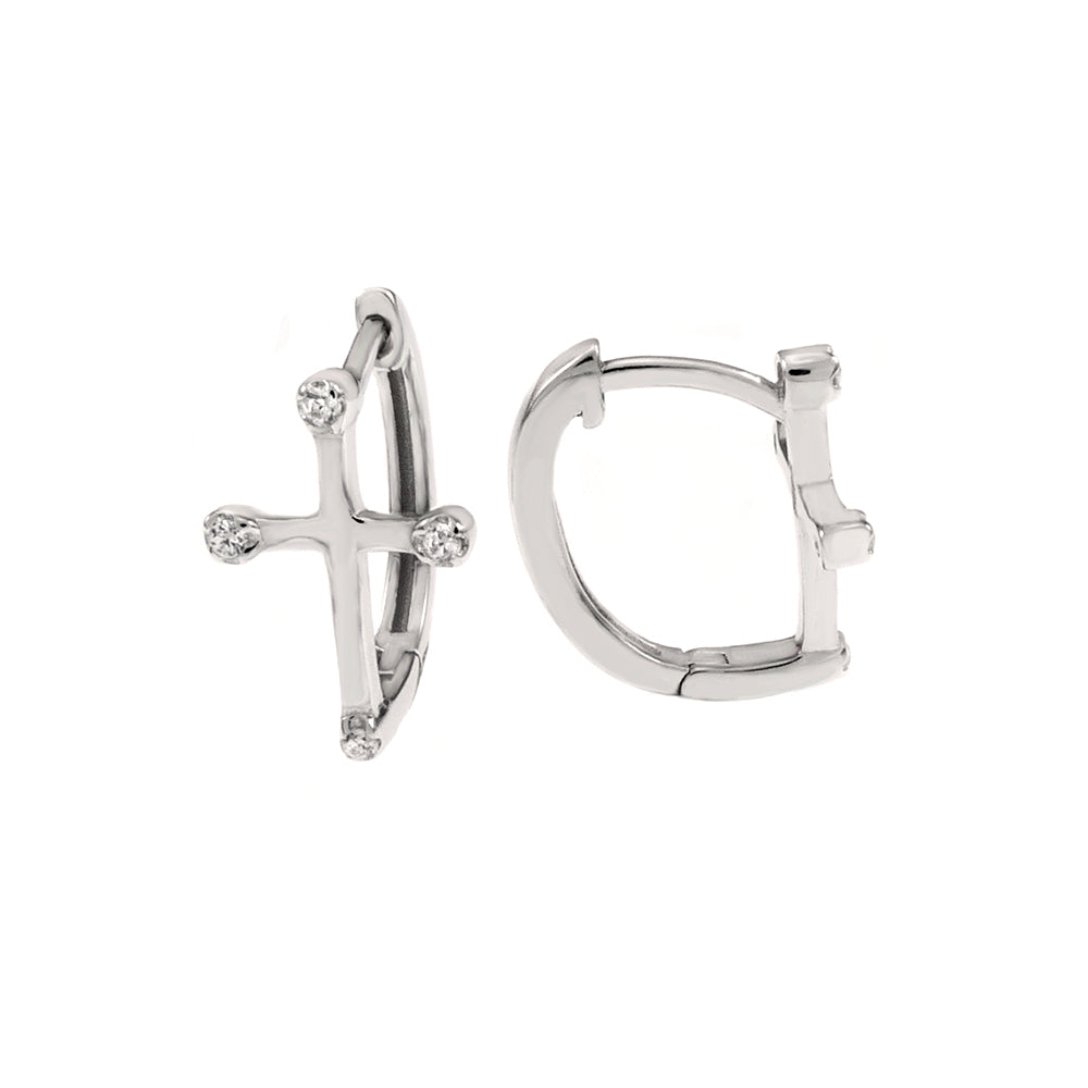 925 Sterling Silver Rhodium Cross Huggie Hoop Earrings