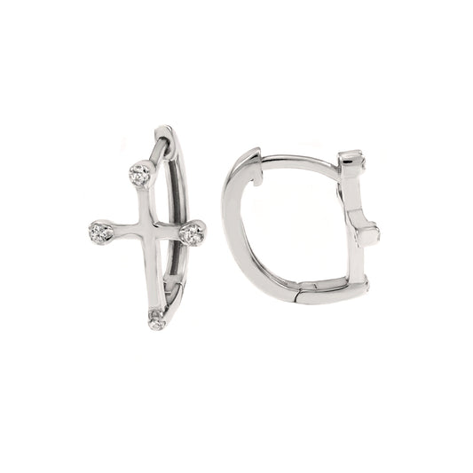 925 Sterling Silver Rhodium Cross Huggie Hoop Earrings