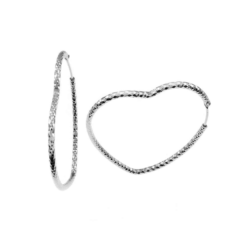 Rhodium Heart Shape D C Hoop Earrings