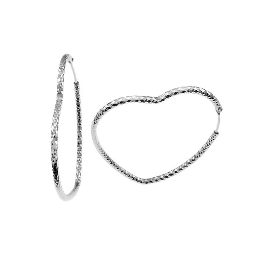 Rhodium Heart Shape D C Hoop Earrings