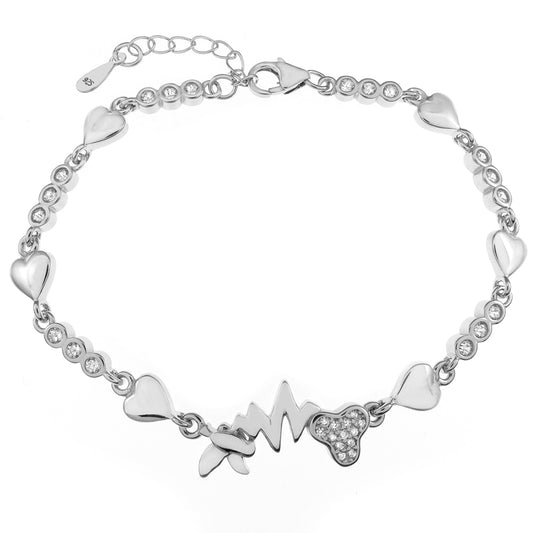 heart and heartbeat sterling silver bracelet