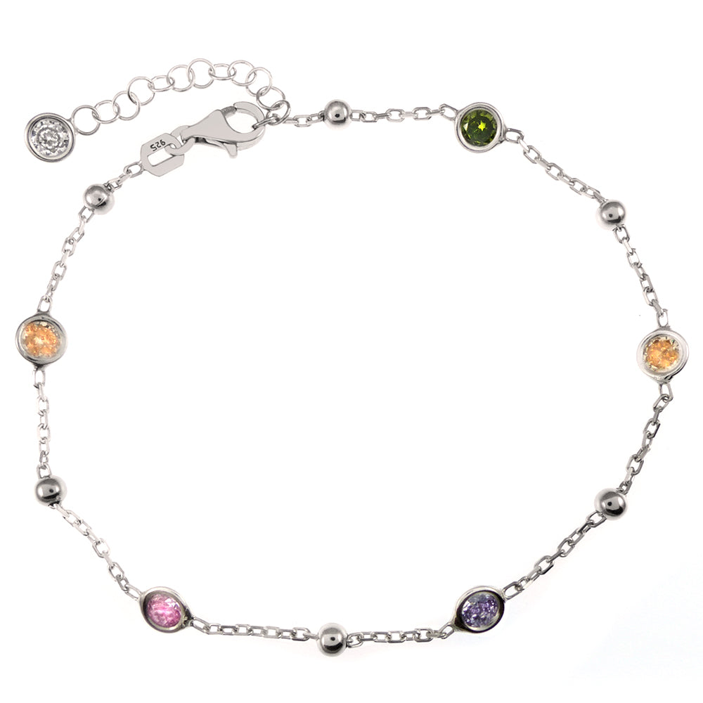 Multicolor Stone Rhodium Bracelet (4mm)