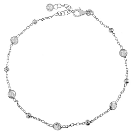 Adjustable Bezel-Set Stone Rhodium Bracelet (4mm)