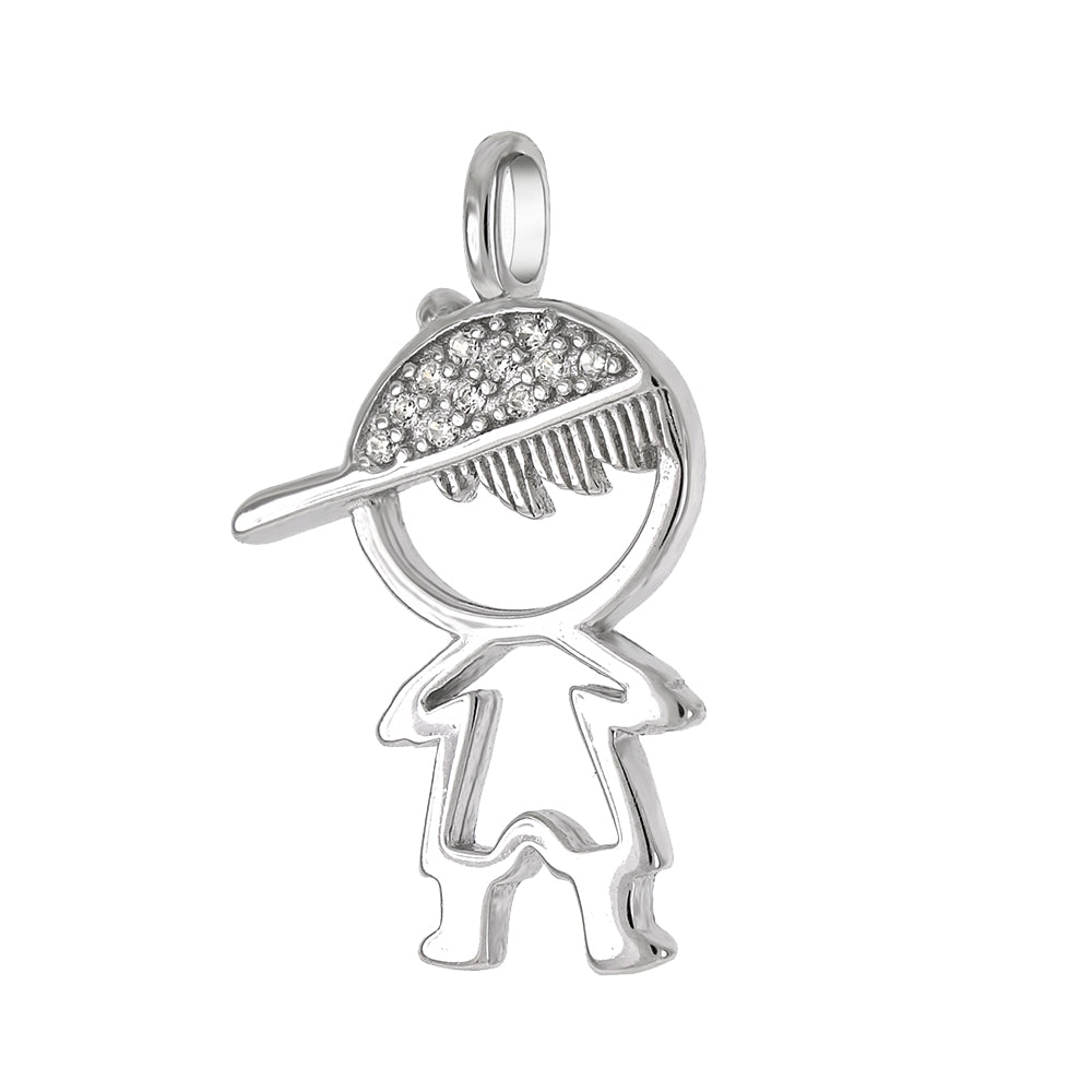 Boy W Cubic Zirconia Sterling Silver Rhodium Pendant