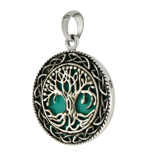 Sterling Silver Tree Of Life Green Oxidize Pendant