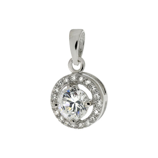 White Round Cut with Halo Pendant