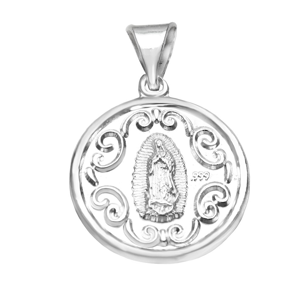 .999 Engraved Lady of Guadalupe Medallion Pendant