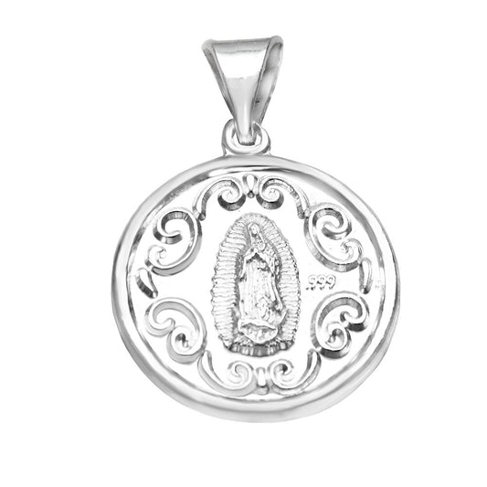 .999 Engraved Lady of Guadalupe Medallion Pendant