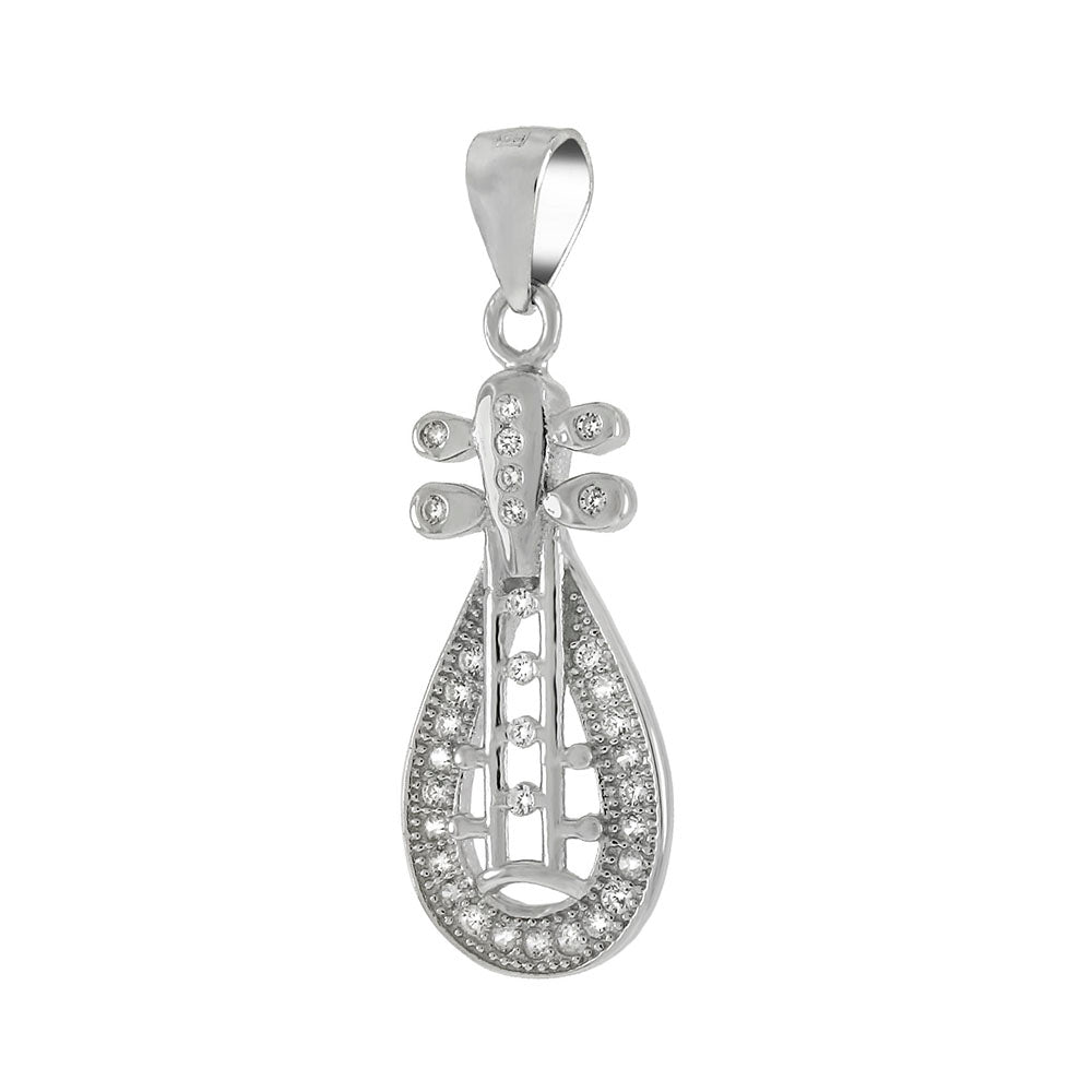 Sterling Silver CZ Music Instrument Pendant