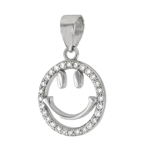 Sterling Silver Emoji Happy Face CZ Pendant