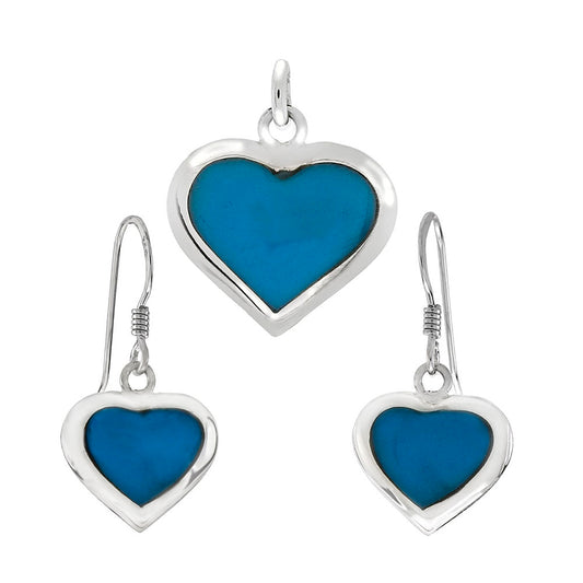 Heart Inlay Turquoise 3 Color Earrings Pendant Set