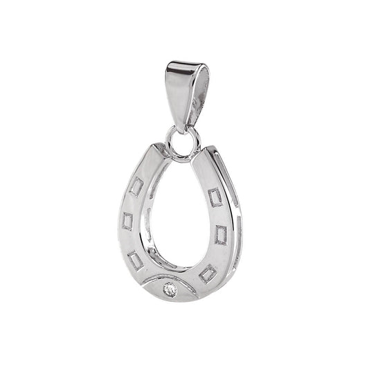 Sterling Silver Cubic Zirconia Horseshoes Rhodium Pendant