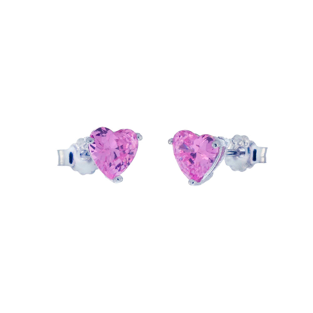 Heart Pink CZ Casting Stud Earrings