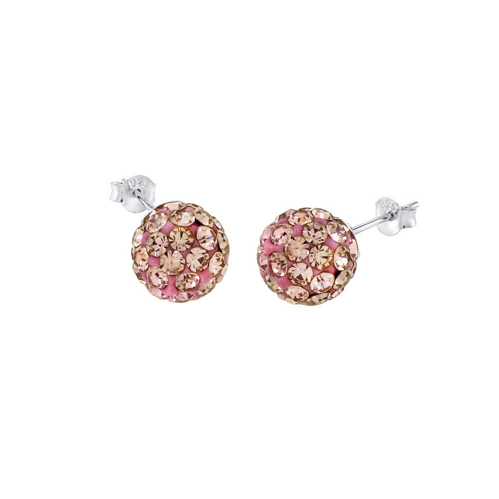 Sterling Silver Pink Crystal Ball Stud Earrings