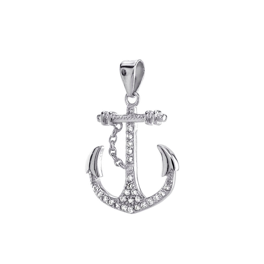 Sterling Silver Cubic Zirconia Anchor Pendant