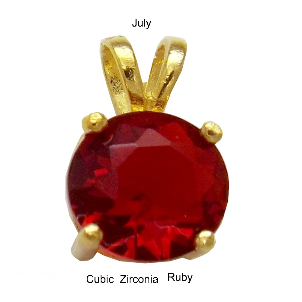 7mm Round Ruby CZ Pendant Gold Plated