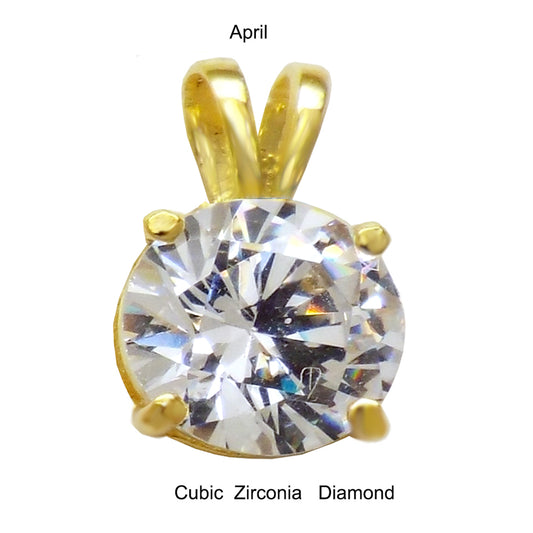 Sterling Silver Round Cubic Zirconia Pendant Gold Plated