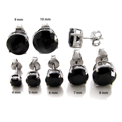 Sterling Silver Round Black CZ Casting Stud Earrings