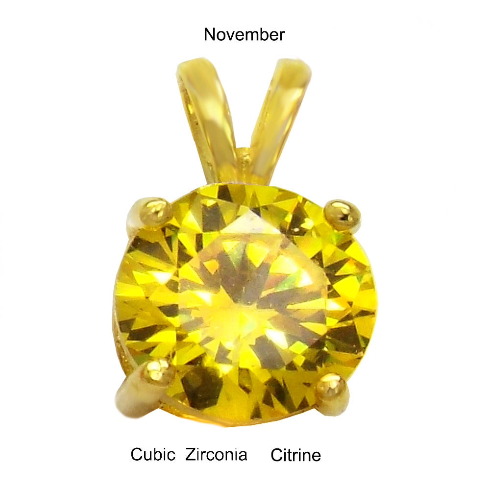 7mm Round Citrine CZ Pendant Gold Plated