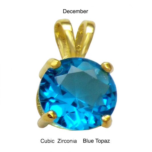 7mm Round Blue Topaz CZ Pendant Gold Plated